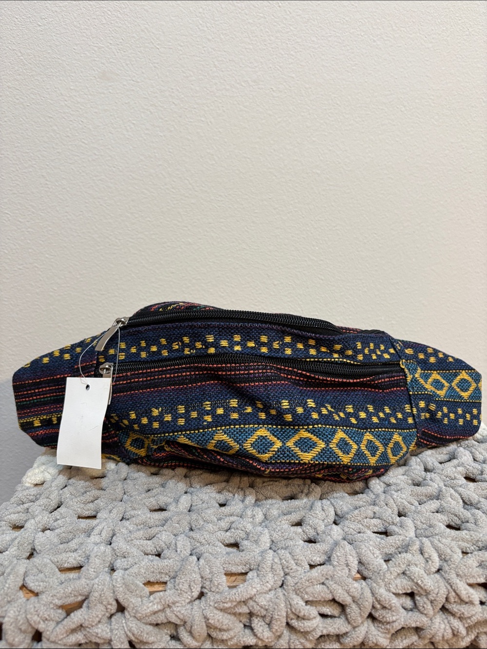 Patterned Navy and Yellow Woven Fanny Pack